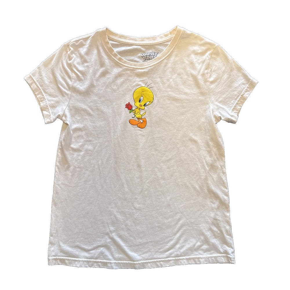 Looney Tunes cream Medium T shirt Crew Neck Tweety Bird & rose cartoon